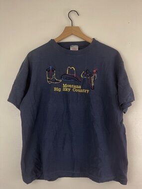 Montana Big Sky Country Embroidered Navy Short Sleeve Tee